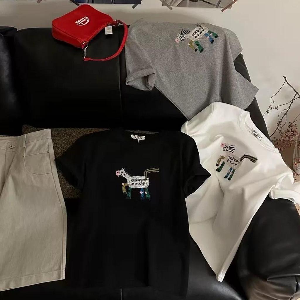 Korean Style Women's Embroidered Short Sleeve T-shirt