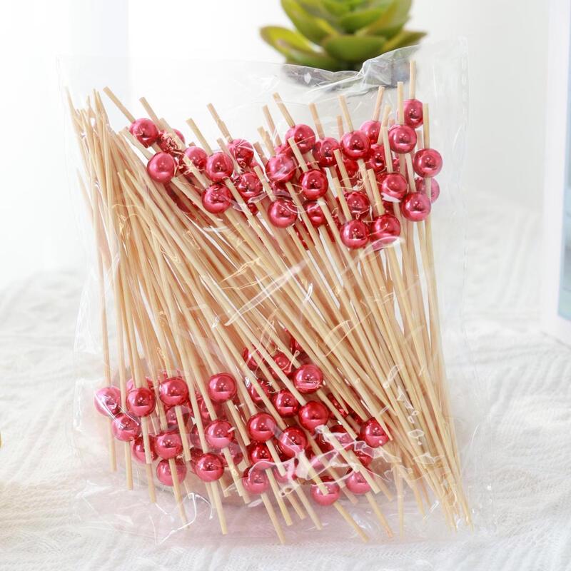 

Disposable Bamboo Fruit Skewers with Red Pearl Top