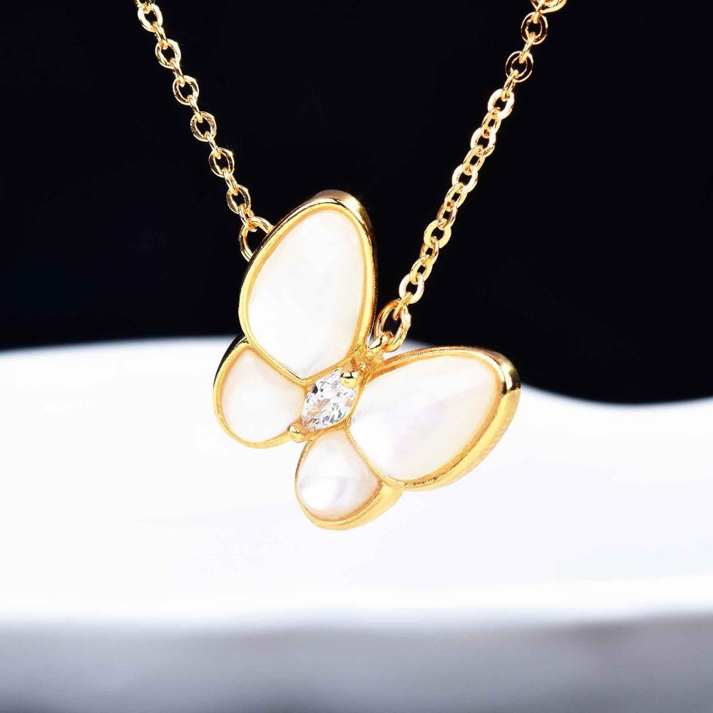 24k Gold Plated Natural Mother of Pearl Butterfly Necklace Vacuum Electroplated Shell Pendant