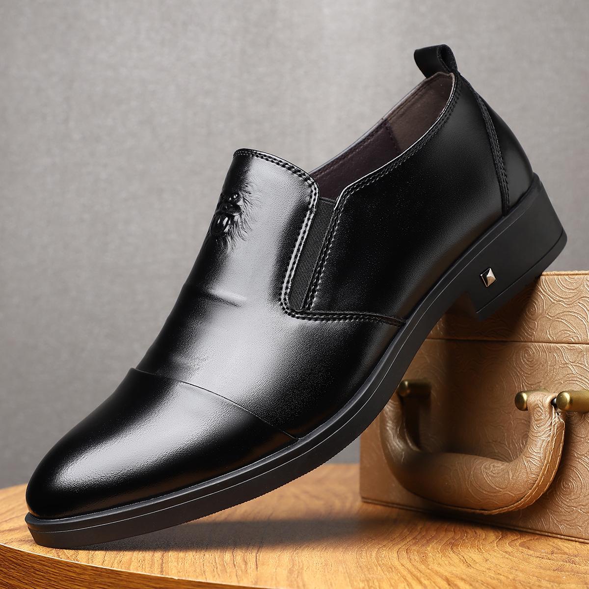 

New leather shoes leather soft leather men s business casual leather shoes men s spring and autumn middle-aged men s shoes fashion soft sole dad shoes 48 чорний