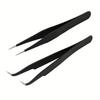 1.0mm Black Tweezers 2Pcs/Set, Straight & Curved Tips DIY Craft Handmade Clips