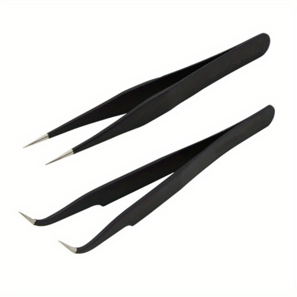 1.0mm Black Tweezers 2Pcs/Set, Straight & Curved Tips DIY Craft Handmade Clips