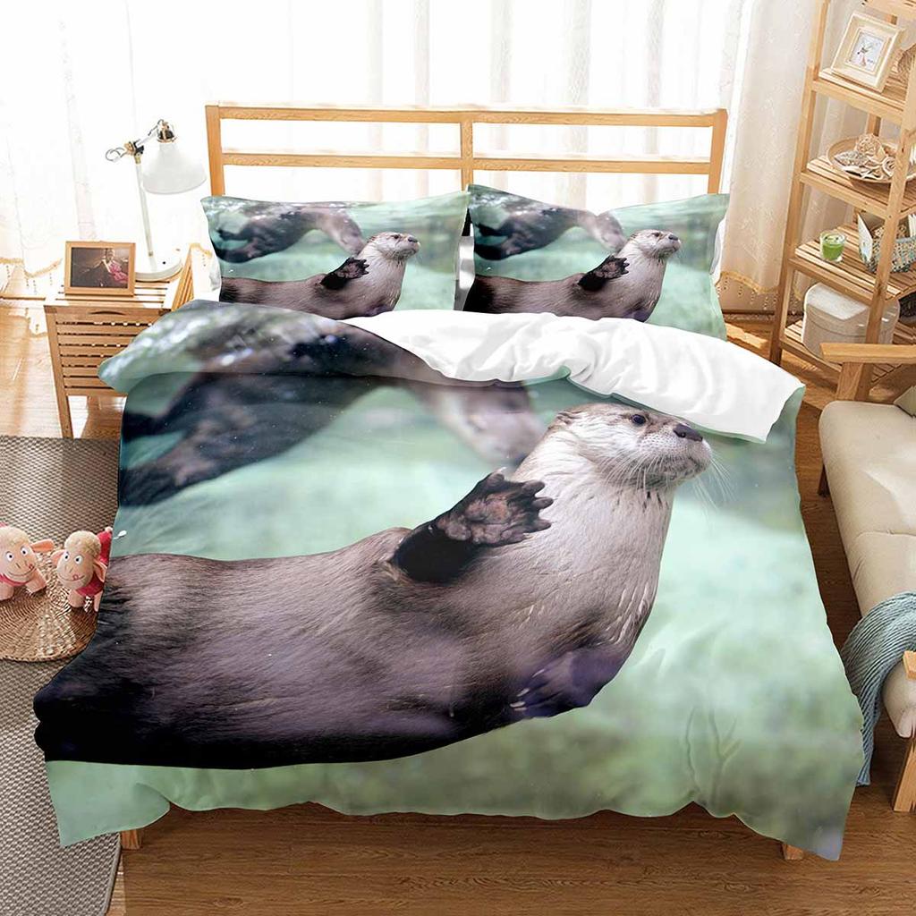 Set Husă Plapumă Vidre de Mare Animale Marine Drăguț Kawaii Husă Plapumă Mărime King Queen Dublu Pentru Copii Băieți Fete Adolescenți Set de Lenjerie de Pat