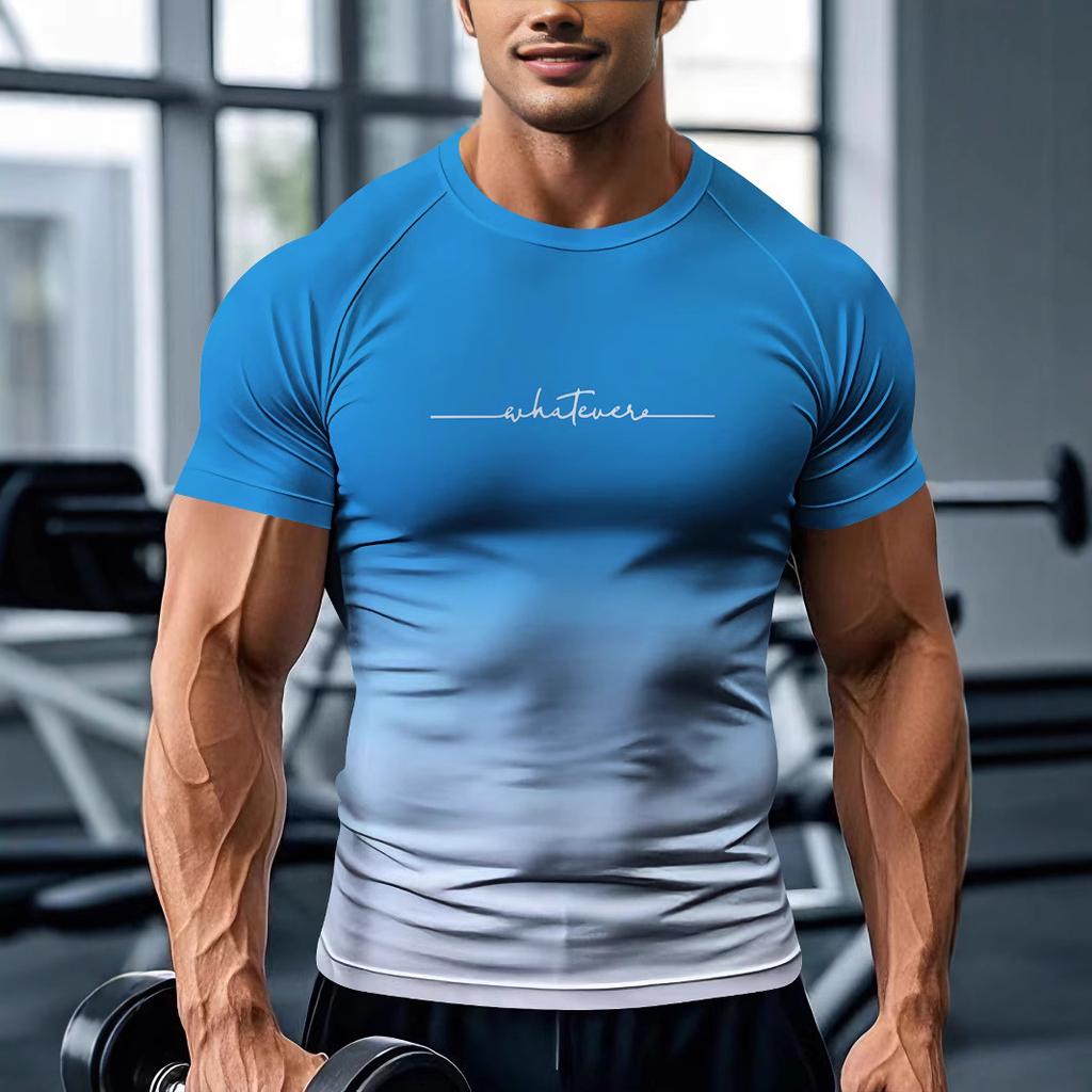 Letní tričko s kulatým výstřihem a rameny na fitness série 3D digitální tisk přiléhavé rameno s krátkým rukávem