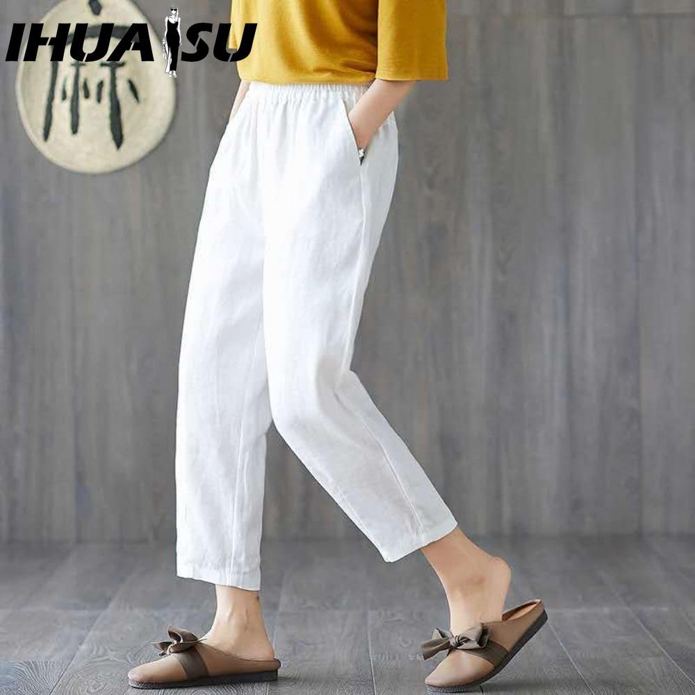 

IHUASU Women s Fashion Casual Solid Color Print Pants & Capris M белый