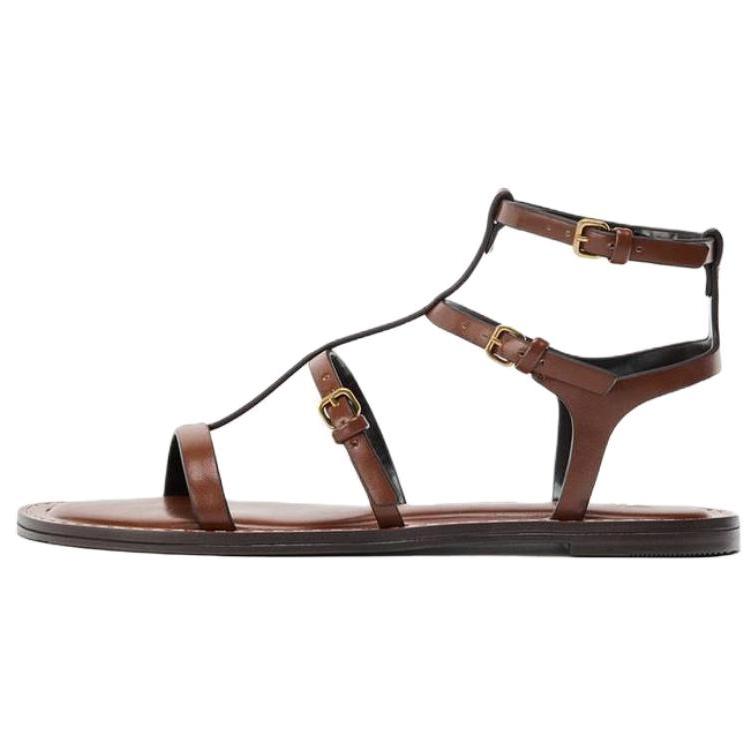 Zara Pu Comfortable Retro Roman Sandals 1.2Cm Women Sandals Brown 1627610105