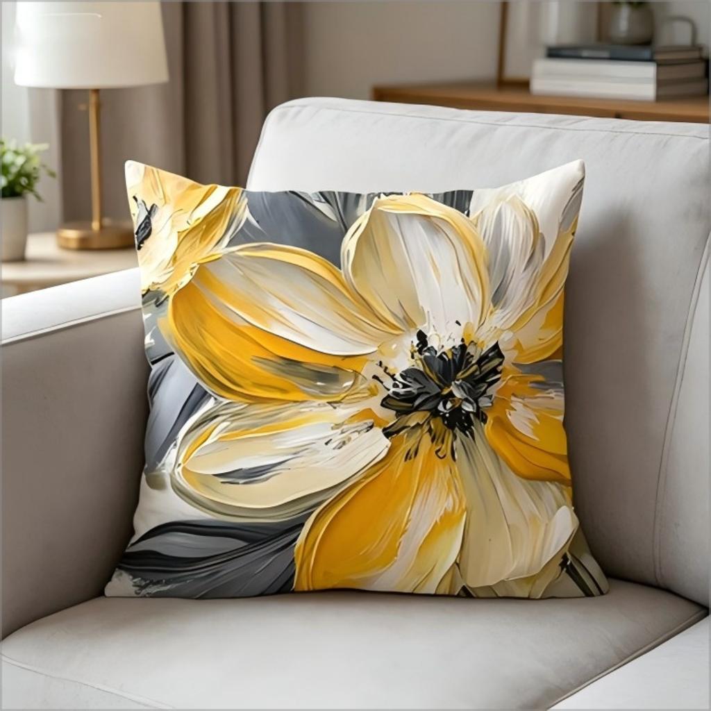 Yellow White Floral Pillow Cover Oil Painting Print Abstract Flower Cushion Case For Sofa Bed Couch Modern Art Home Decor