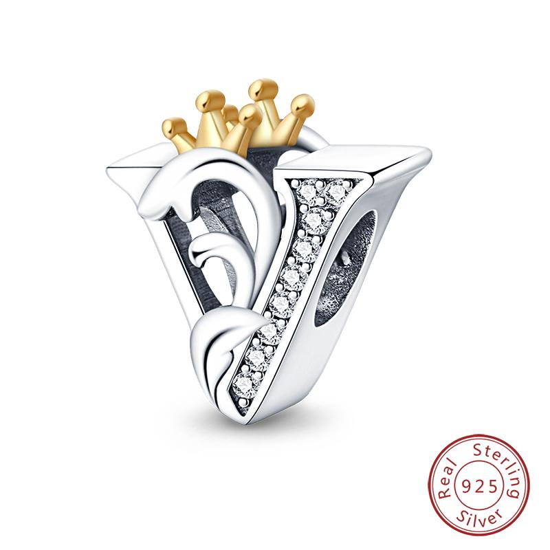 Charms Fit Qikaola Original Bracelets Classic Crown 26 Letters Alphabet Charms Beads For Women Fine Diy Wedding Jewelry Gift