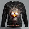 Men's 3D Chick Messy Hair Cat T Shirt Long Sleeve T Shirt 3D Print Crew Neck Shirt Fashion Basic Street Casual Daily Clothing