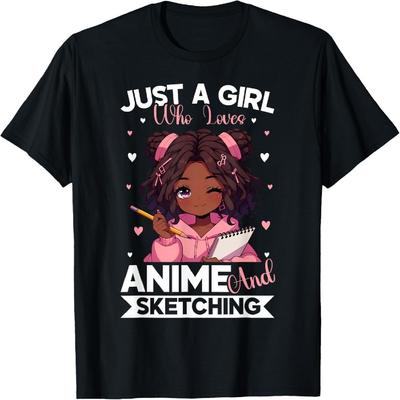 Just A Girl Who Loves Anime And Sketching Afro Anime Merch T-Shirt