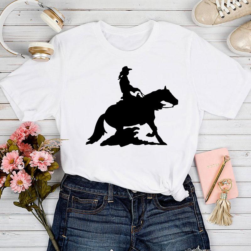 Modna koszulka damska 2025 Nadruk z kreskówkowym koniem Damska koszulka T-shirt Codzienna śmieszna koszulka dla pani Letnie ubrania dla kobiet Koszulki T-shirt