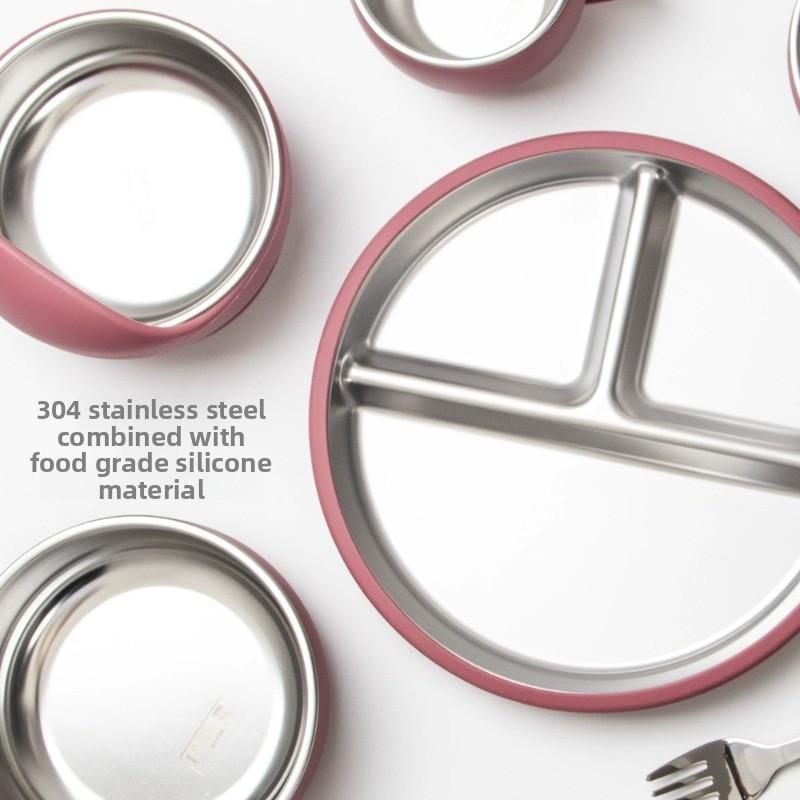 Stainless Steel Plate and Cutlery Set for Babies with Non-slip Suction Cup