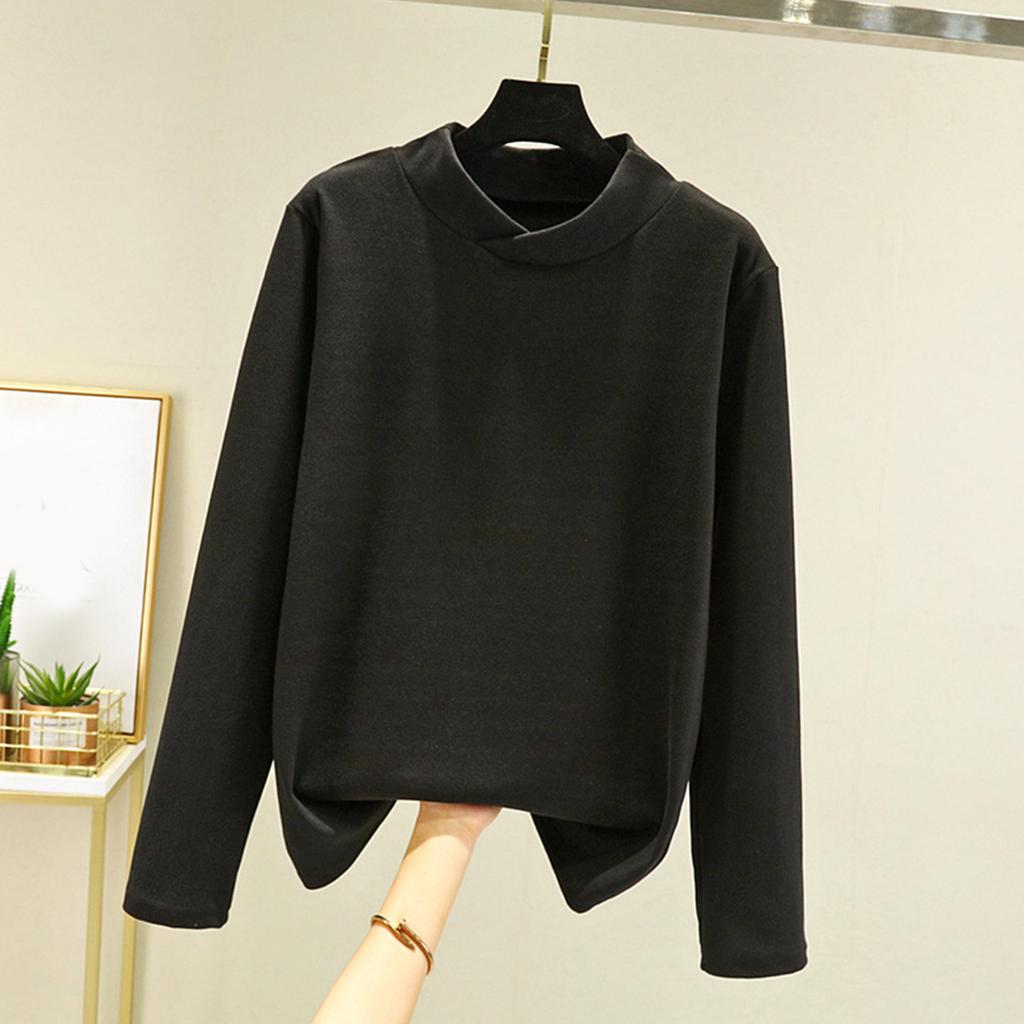 Ladies' Loose Comfortable Casual Fashionable And Warm Underwear With Seamless Cross Collar And Thick Velvet Large Size Top