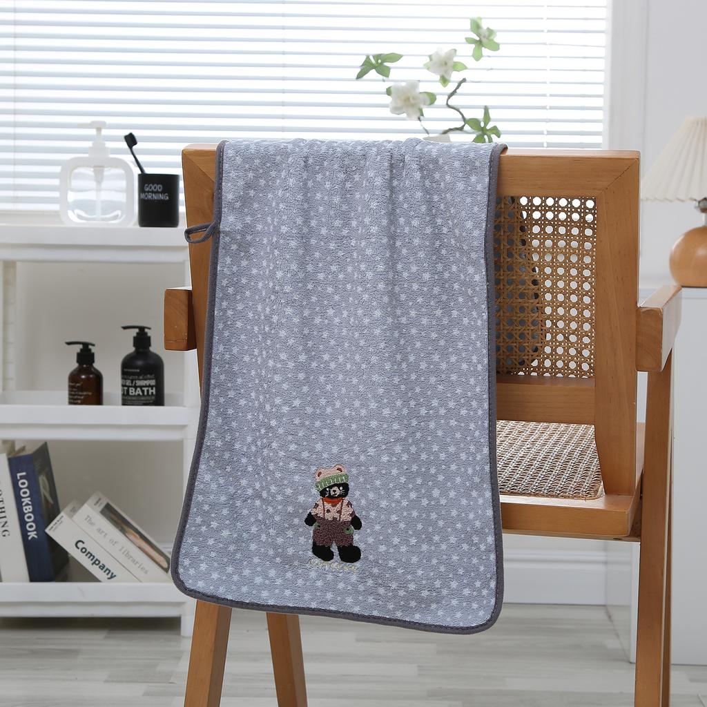 Autumn Winter Thickened Coral Fleece Quick-Dry Towels with Animal Embroidery Polka Dot Soft Bath Towels Set, Thanksgiving Gift Towels, Wash Cloths