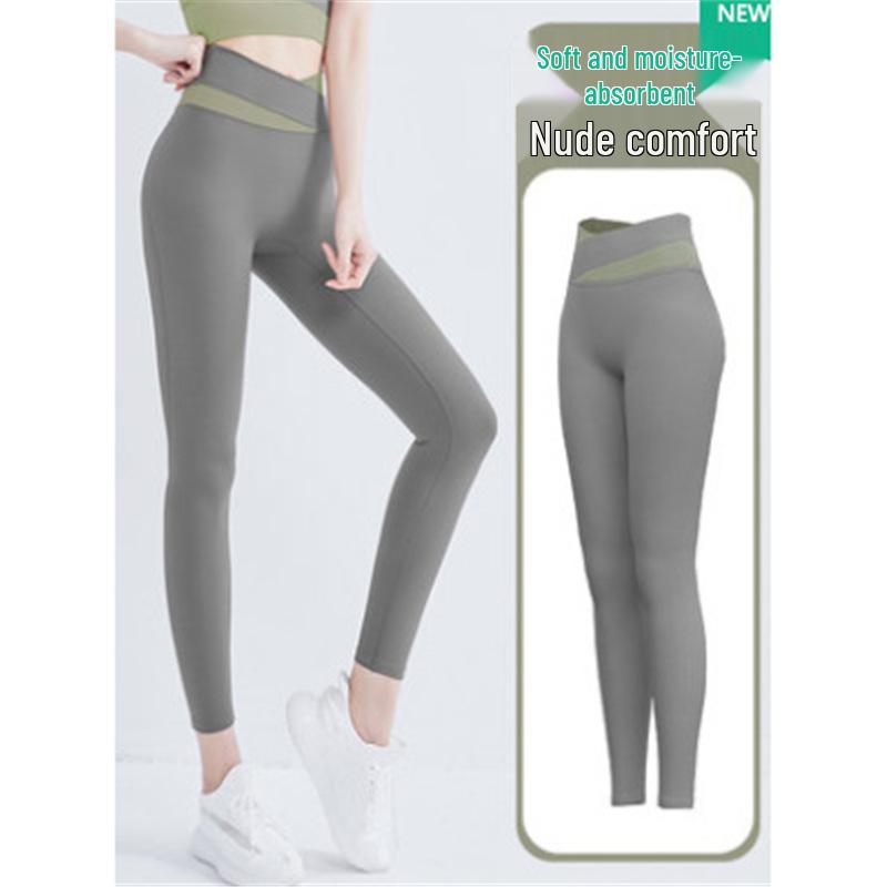 

Женский весенне-летний комплект для йоги в стиле колор-блок - Кроп-топ с коротким рукавом и брюки с эффектом пуш-ап для бега и фитнеса S