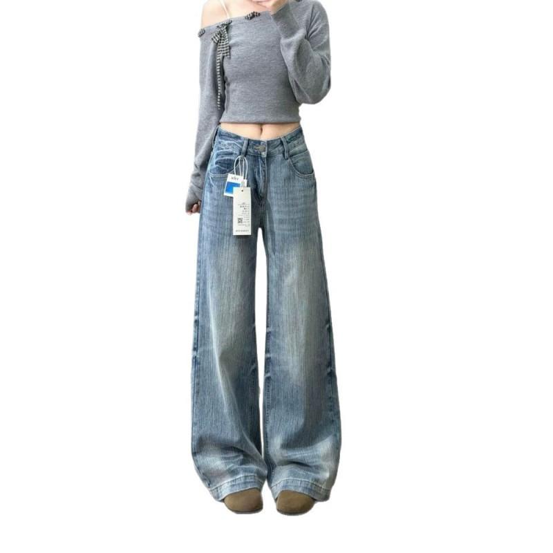 Womens High Waist Wide Leg Jeans Streetwear Loose Fit Long Denim Pants