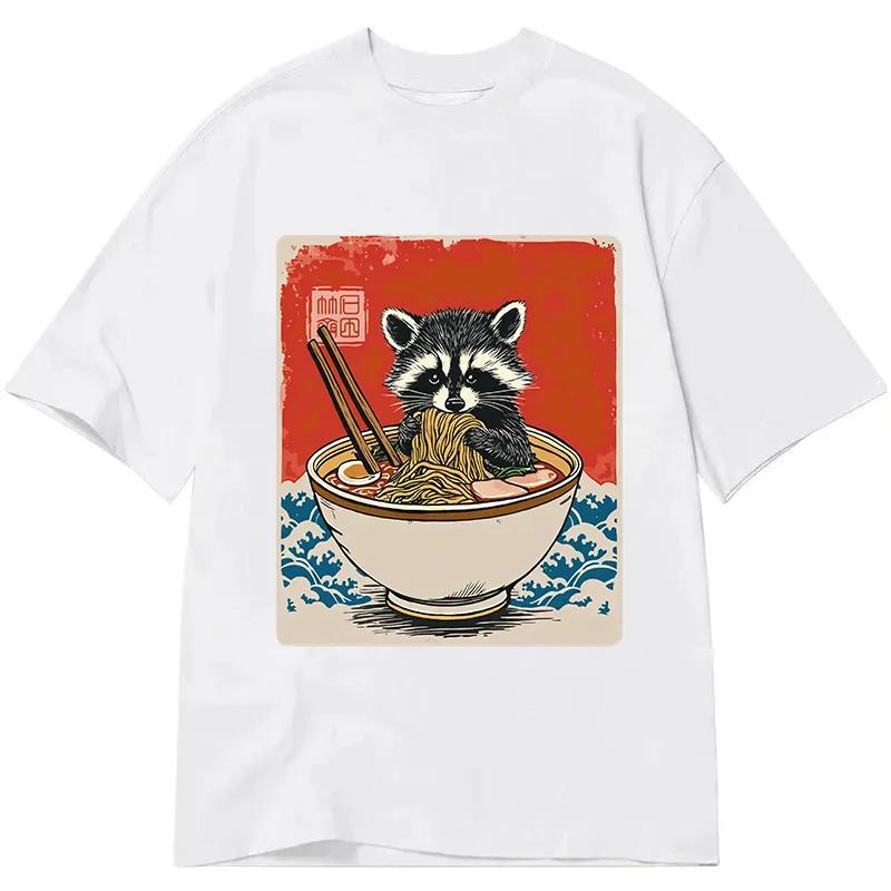 Raccoon Eating Raunisex Japanese Art Tshirt Unisex Unisex Cute Ukiyoe Style Print Oversized Casual Streetwear Short Sleeve Tee Tops