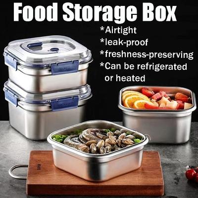 Stainless Steel Airtight Fresh Keeping Box, Leakproof Bento for Work & Fruit, Stackable Fridge Container, Microwave Safe