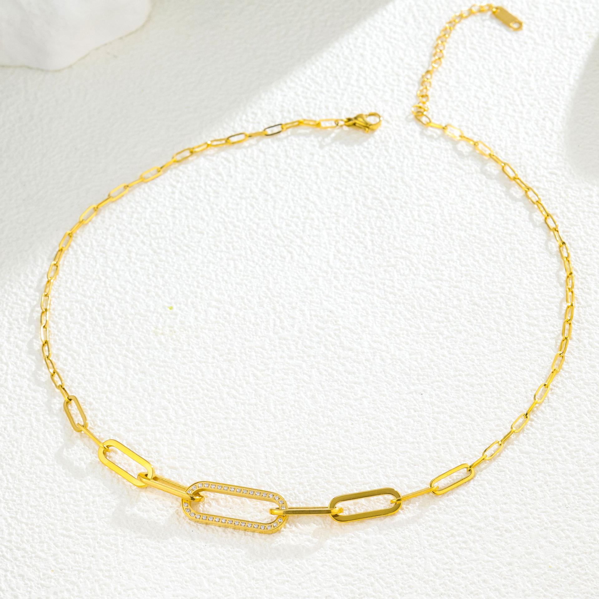 Wind Titanium Steel Diamond Chain Necklace Light Luxury Niche Design Female Collarbone Chain