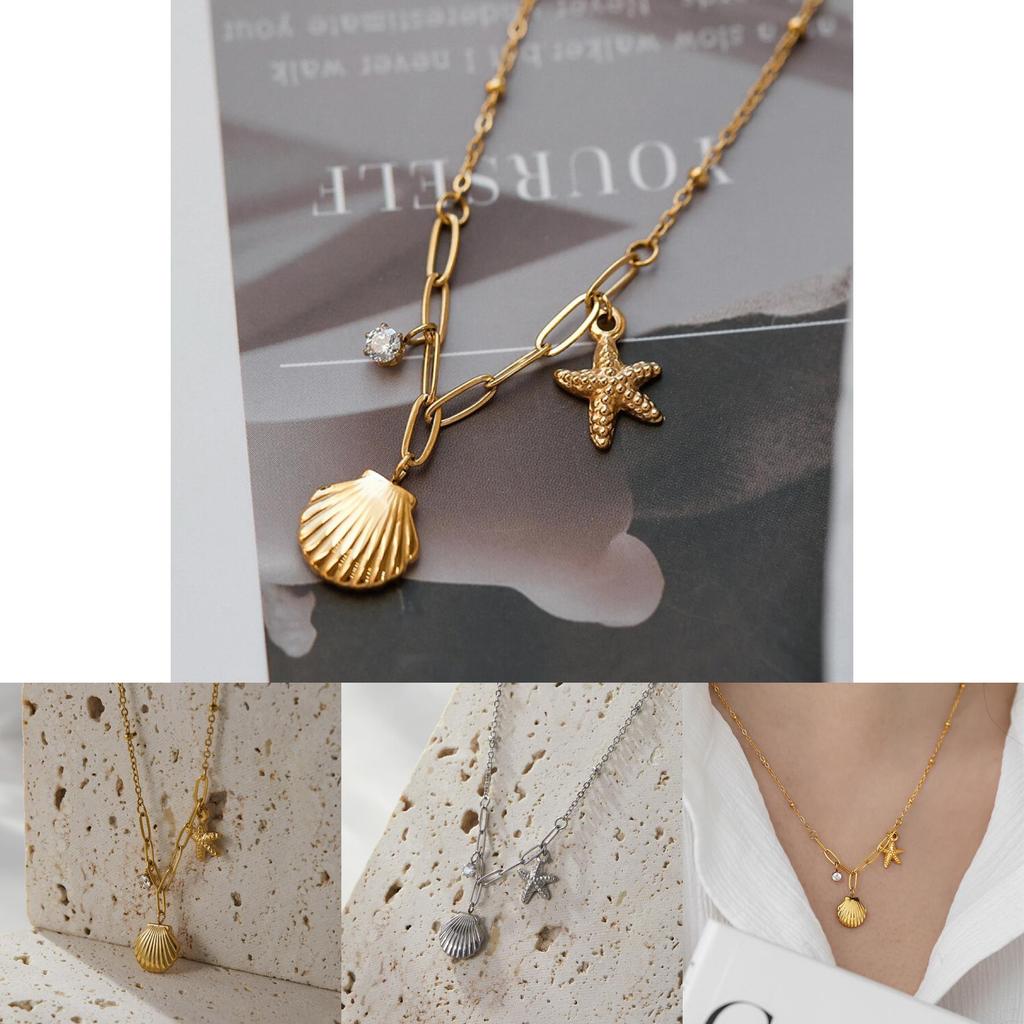 Titanium Steel Contemporary Starfish Shell Pendant Necklace For Women With A Touch Of Nature