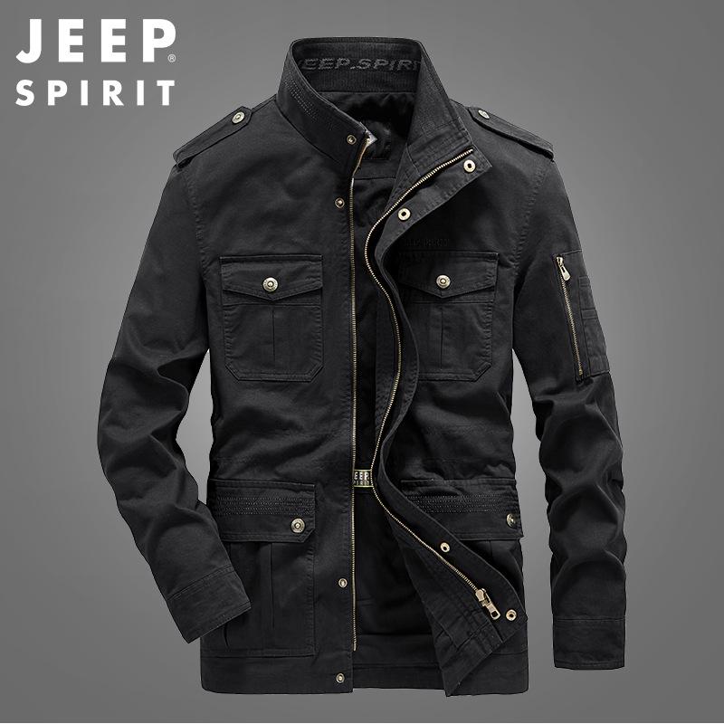 

Men s Casual Multi-pocket Stand Collar Jacket for Spring and Autumn - Style 8887 2XL чорний