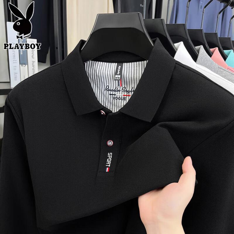 PLAYBOY Men's Long-Sleeve Pure Cotton Polo Shirt