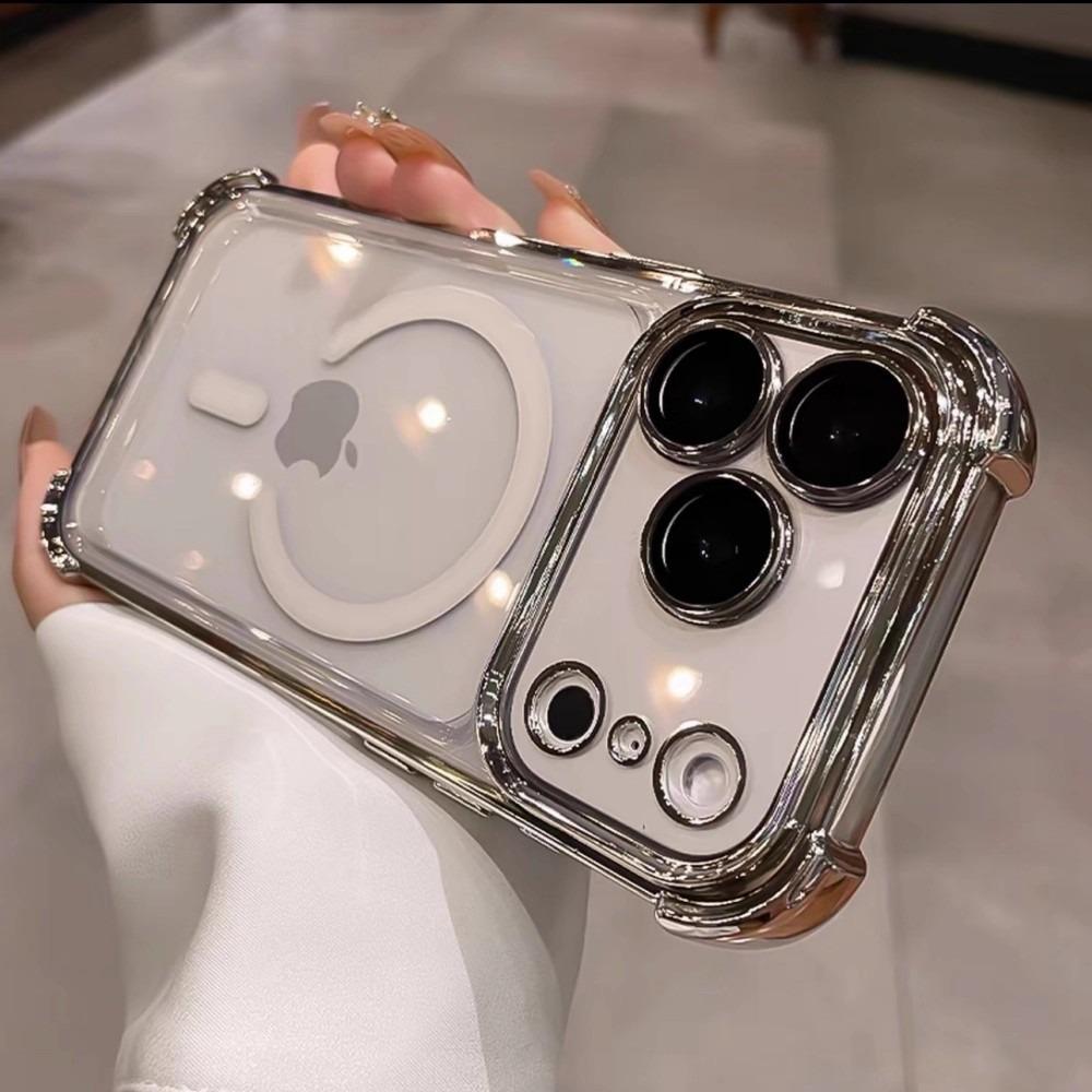 for  Transparent Plating Case for For Iphone 17 16 1 Pro Max 14 Plus 11 12 13 Air Magnetic Airbag Bumper Shockproof Cover