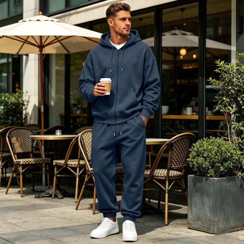 Herren Color Zip-Up Hoodie und Jogginghosen Set Lockerer Schnitt Drop Shoulder 2-teiliger Trainingsanzug