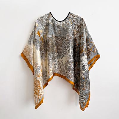 Simulated Silk Scarf Women'S Retro Ethnic Style Beautiful Brocade Large Square Scarf Sunscreen Shawl Versatile Printing