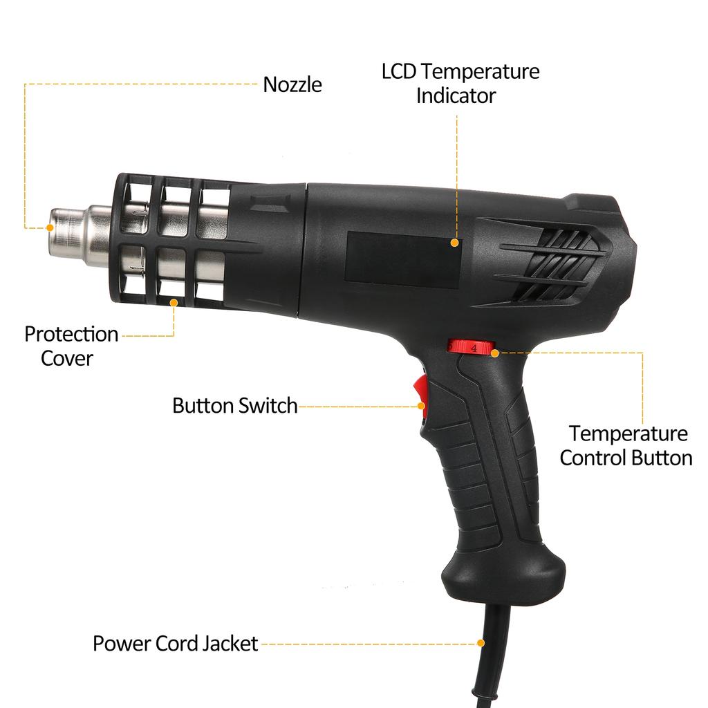 Hot Air Heating Machine Temperatures Adjustable Handheld Heating Device Portable Hot Air Heating Machine 1600-2000W  60~600℃