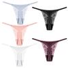 FINETOO Lace Thong for Women Seamless Lingerie Ice Silk Underwear T-back Panty