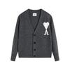AMI 2025 Classic Couple's Embroidered White Heart Cardigan Wool Sweater