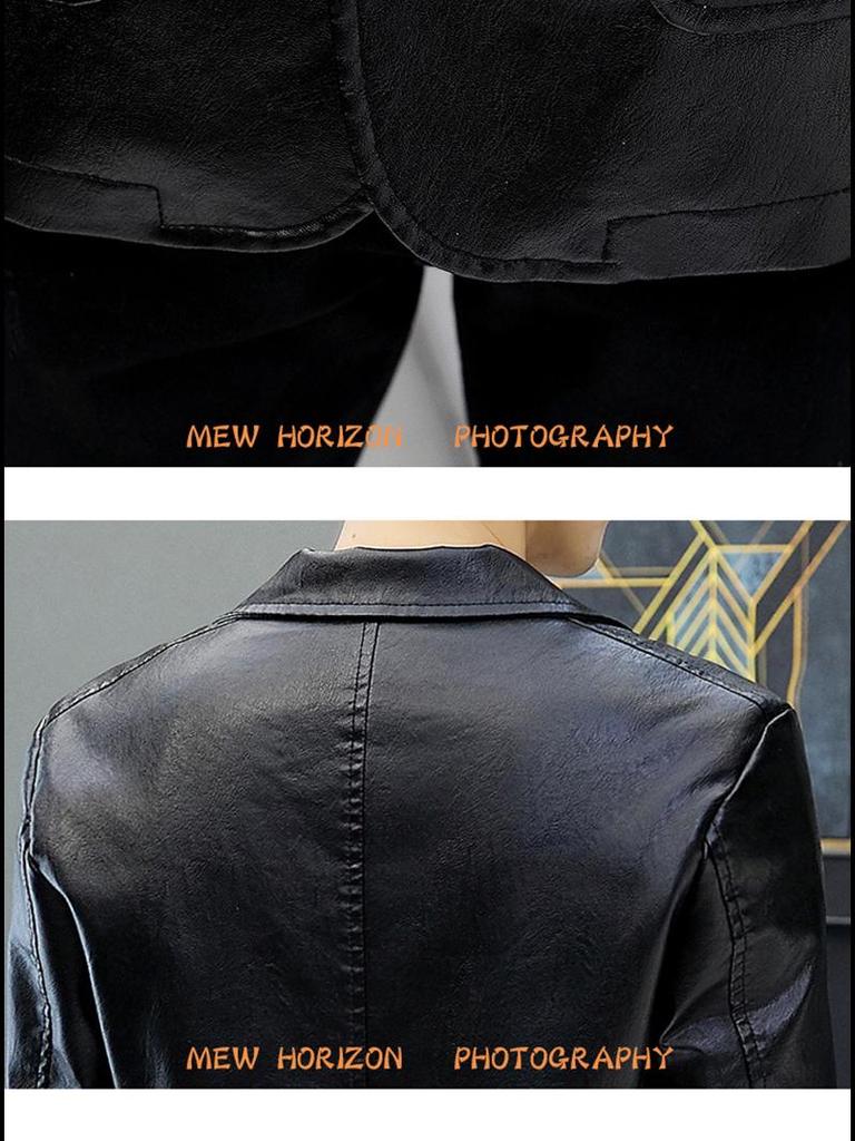 Męska Gruba Skórzana Kurtka z Klapami - Slim w Stylu Koreańskim, Casualowy Kołnierz Garniturowy, Modna Plus Aksamit na Jesień/Zimę