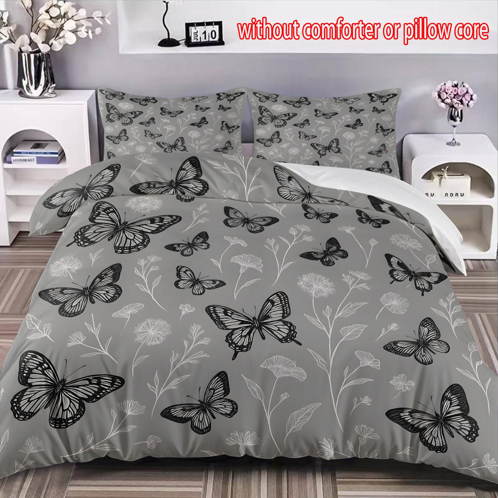 

Butterfly Gray Three-Piece 3D Digital Printing Quilt Set cover 90 * 200 + and 50 * 75 * 1