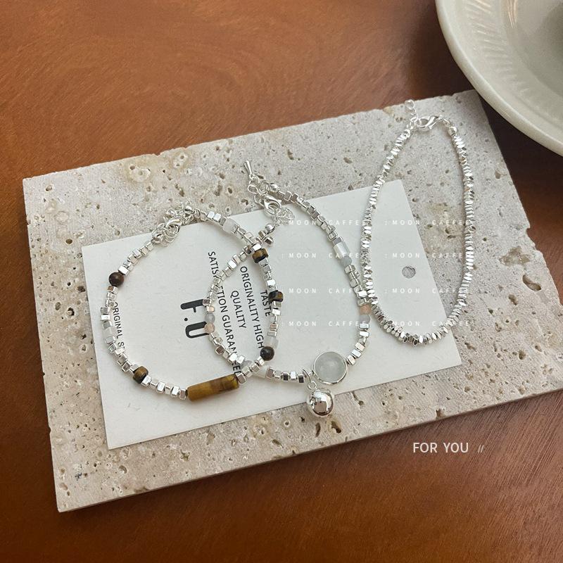 

Retro Silver & Cat s Eye Stone Beaded Bracelet