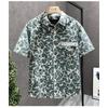 Men Water Ripple Print Shirt Short Sleeve Button Down Chest Pocket Casual Streetwear Shirt for Men