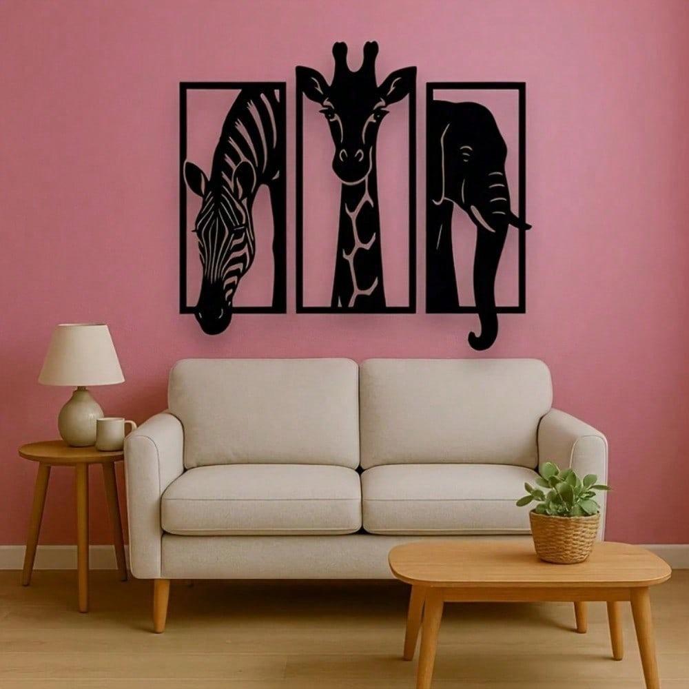Metallväggkonstset Elefant Giraff Zebra 11,81 tum Modern Djurdekor Inomhus Utomhus Bröllop Jul Halloween Gåva Rum Heminredning