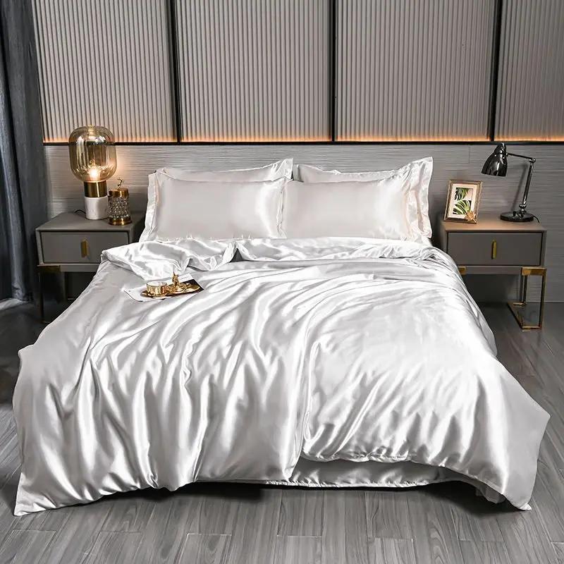 

Luxury 100% Silk Bedding Set with Duvet Cover Set Double King Queen Size Bedding Cover Kit 4pcs Bed Cover Bed Linen Sets 150x200cm 3 pcs set