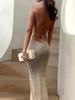 2025 Summer New Sexy Layered V-Neck Sleeveless Backless Lace-Up Knitted Beach Maxi Swimsuit Cover-Up Party Wear K242