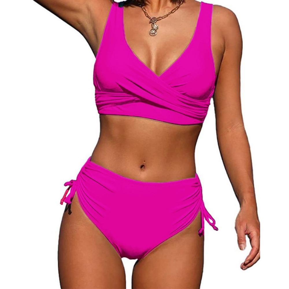 Swimsuit Split Bikini Solid Color Cross High Waist with Straps Sexy Swimsuit