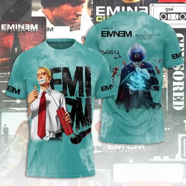 Round Neck 3D Rapper Eminem Printed T-shirts Casual Short Sleeved Men's T-shirts - Soft Medium Stretch Polyester Fabric Summer Relaxed Fit Clothing