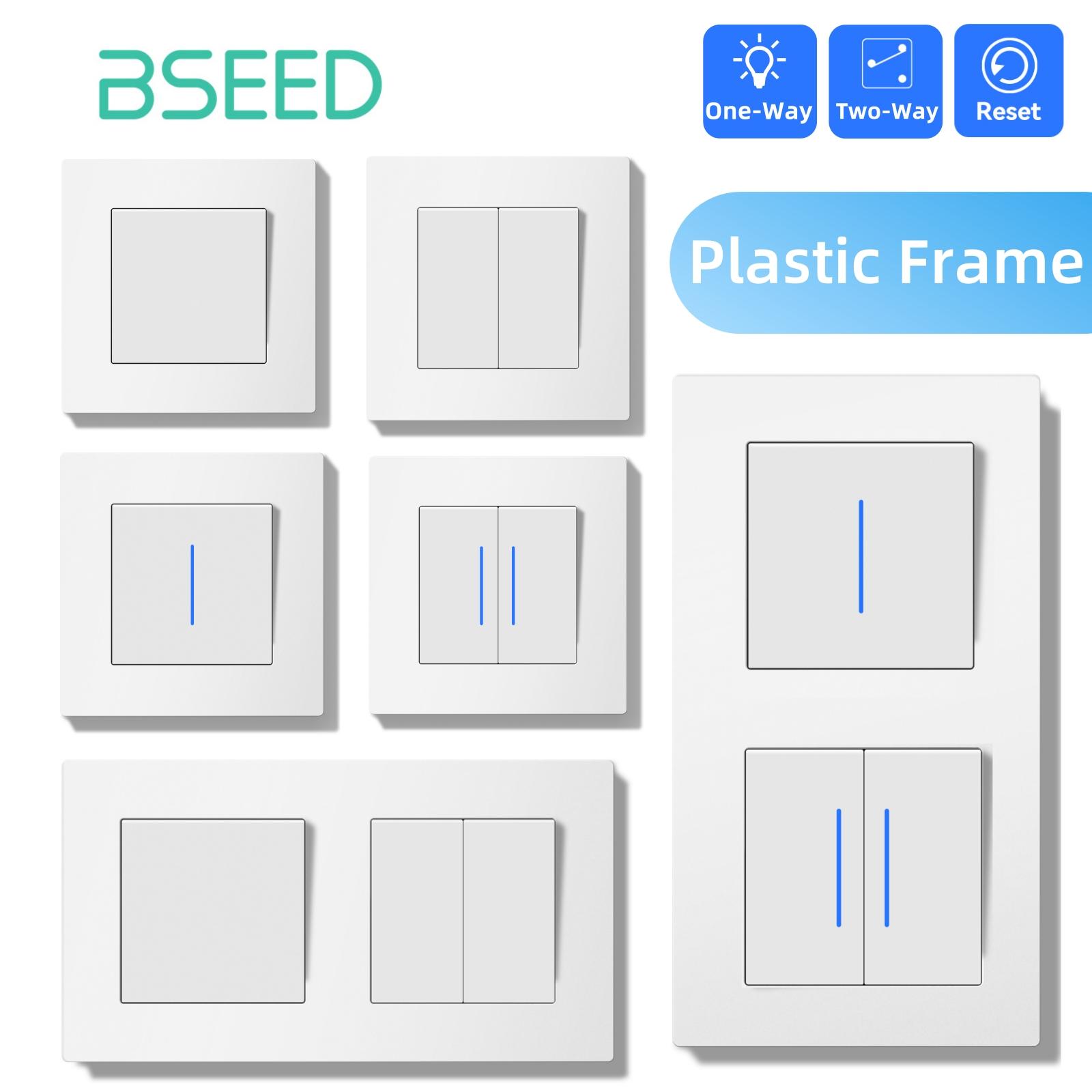 BSEED Switch Light Switch With LED White Plastic Frame Wall Switch with Indicator Lamp E-Series EU Standard 1/2Way/Reset