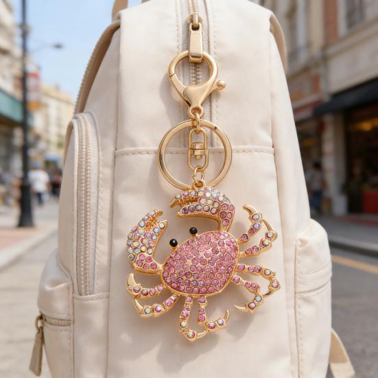 Keychain Pendant DIY Accessories Sparkling Faux Crystal Beads Crab Charm Key Ring Backpacks Handbags Accessories