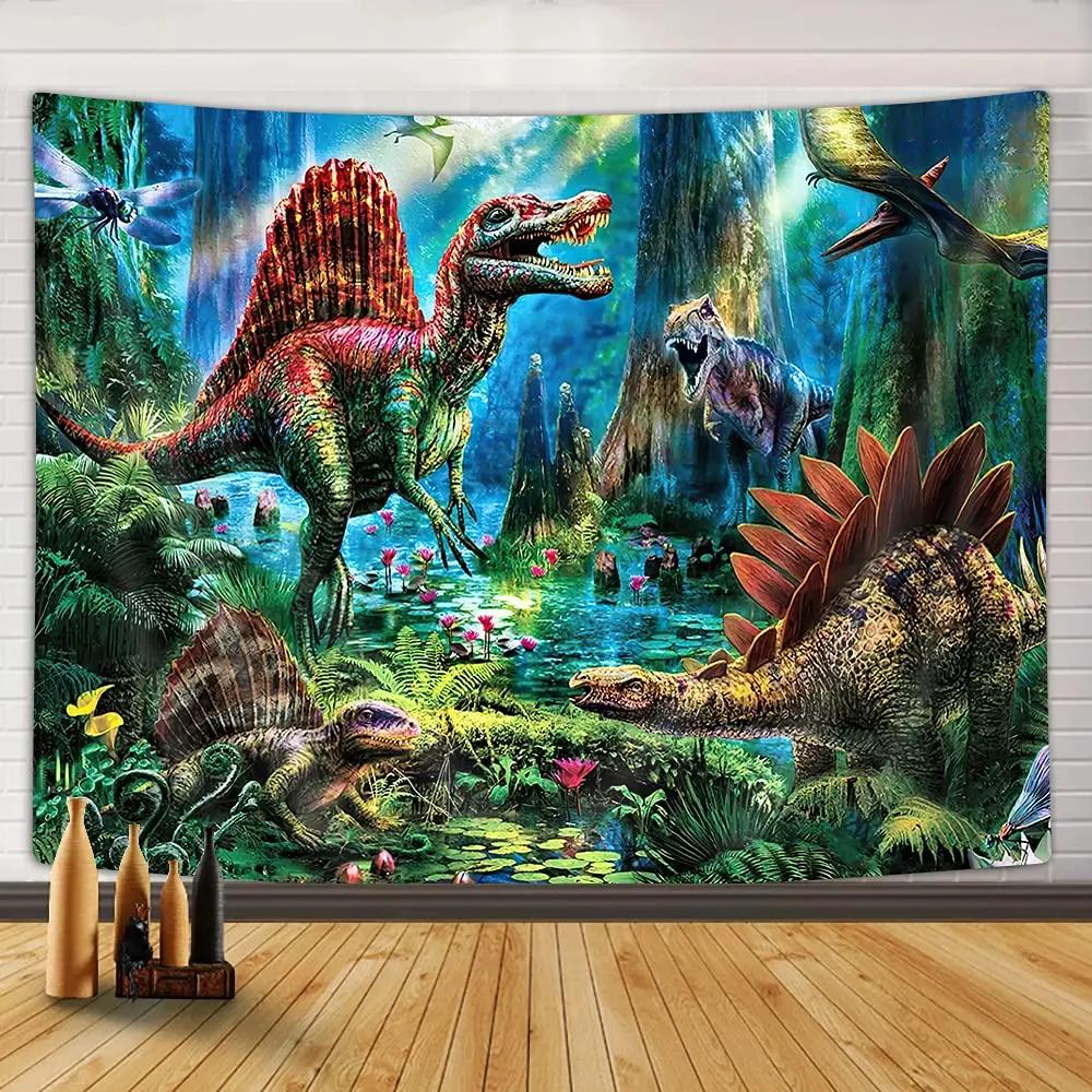 Dinosaur Tapestry Room Decor,Jurassic Ancient Animals Tapestry,Nature Forest Tapestry Wall Hanging Bedroom Living Room Dorm Room