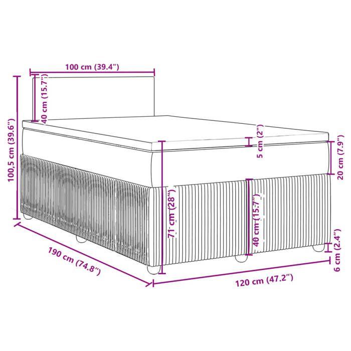 VidaXL Sommier à lattes de lit et matelas gris clair 120x190cm velours 3287680