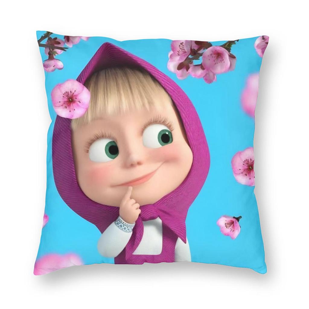 Cute Cartoon M-Masha And Bear Pillowcase Printing Polyester Cushion Cover Decor Throw Pillow Case Cover Home Square 40*40Cm