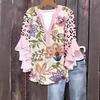2026 European Floral Print V-neck Lace T-shirt for Women