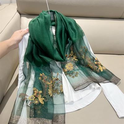 Silk Wool Embroidered Silk Scarf Women'S Fashion Foreign Style Winter Warm Scarf Cold Shawl With Thin Style