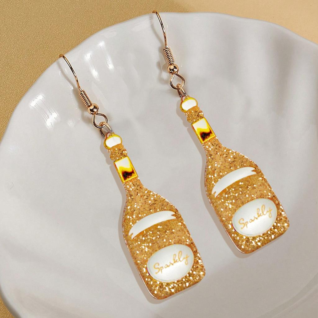 Khaki wine bottle earrings earrings yellow and white color scheme acrylic material celebrates festival pie daily versatile