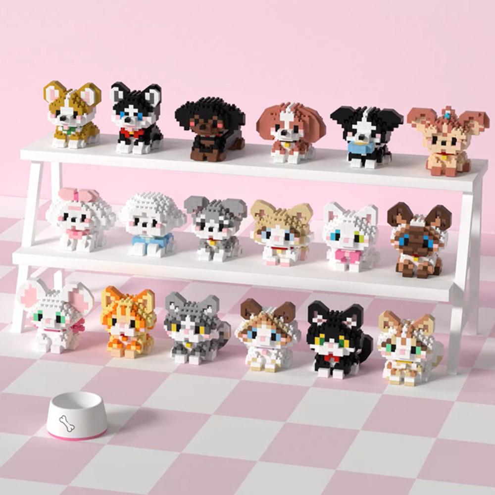 Cute Pet Dog Cat Micro Building Block Model Set Kids City Cartoon Animal Diamond Bricks Educational Toy Christmas Gifts for Kids